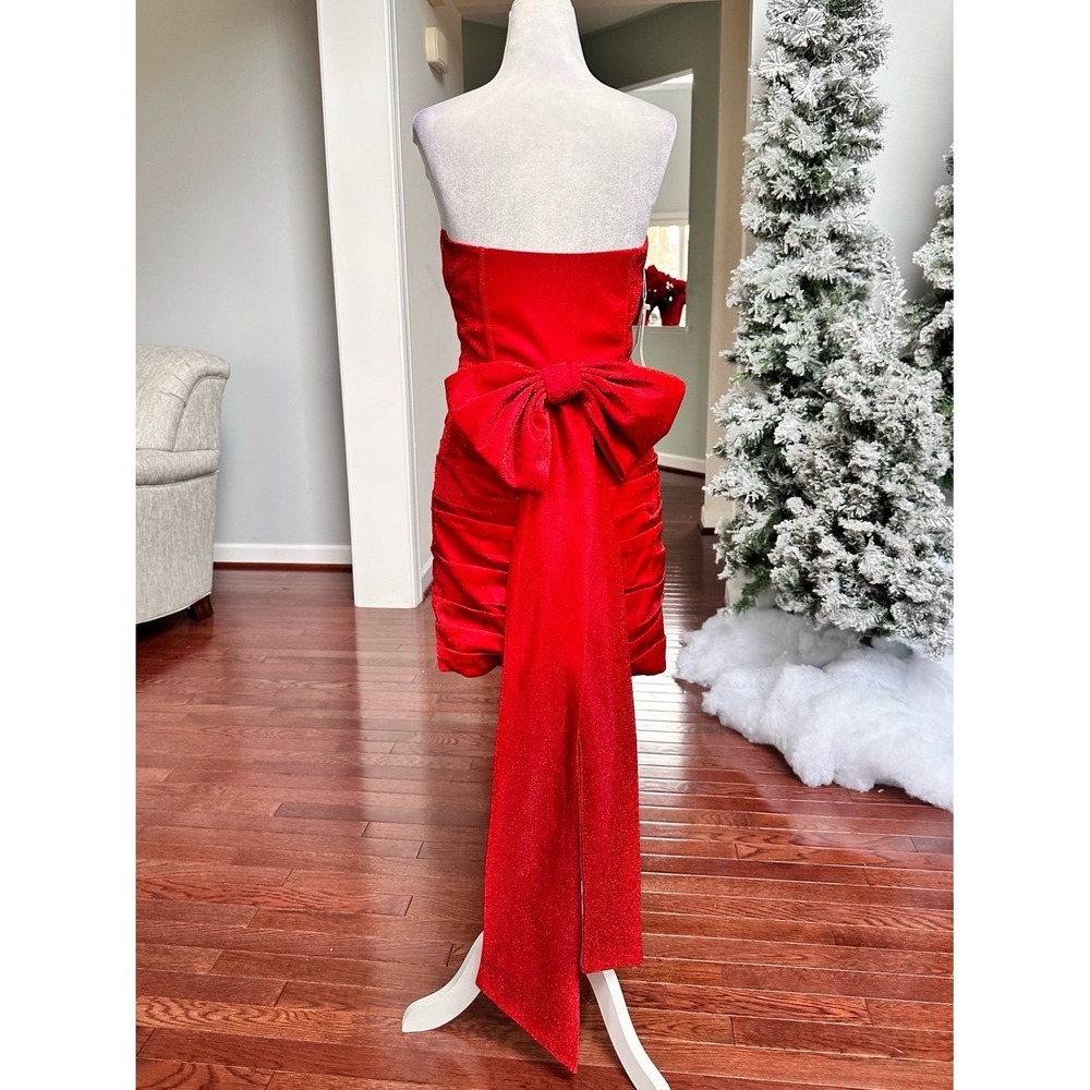 Handmade Luxury Red Glitter Layered Cocktial Dress With Bow Pin Size Small NWT